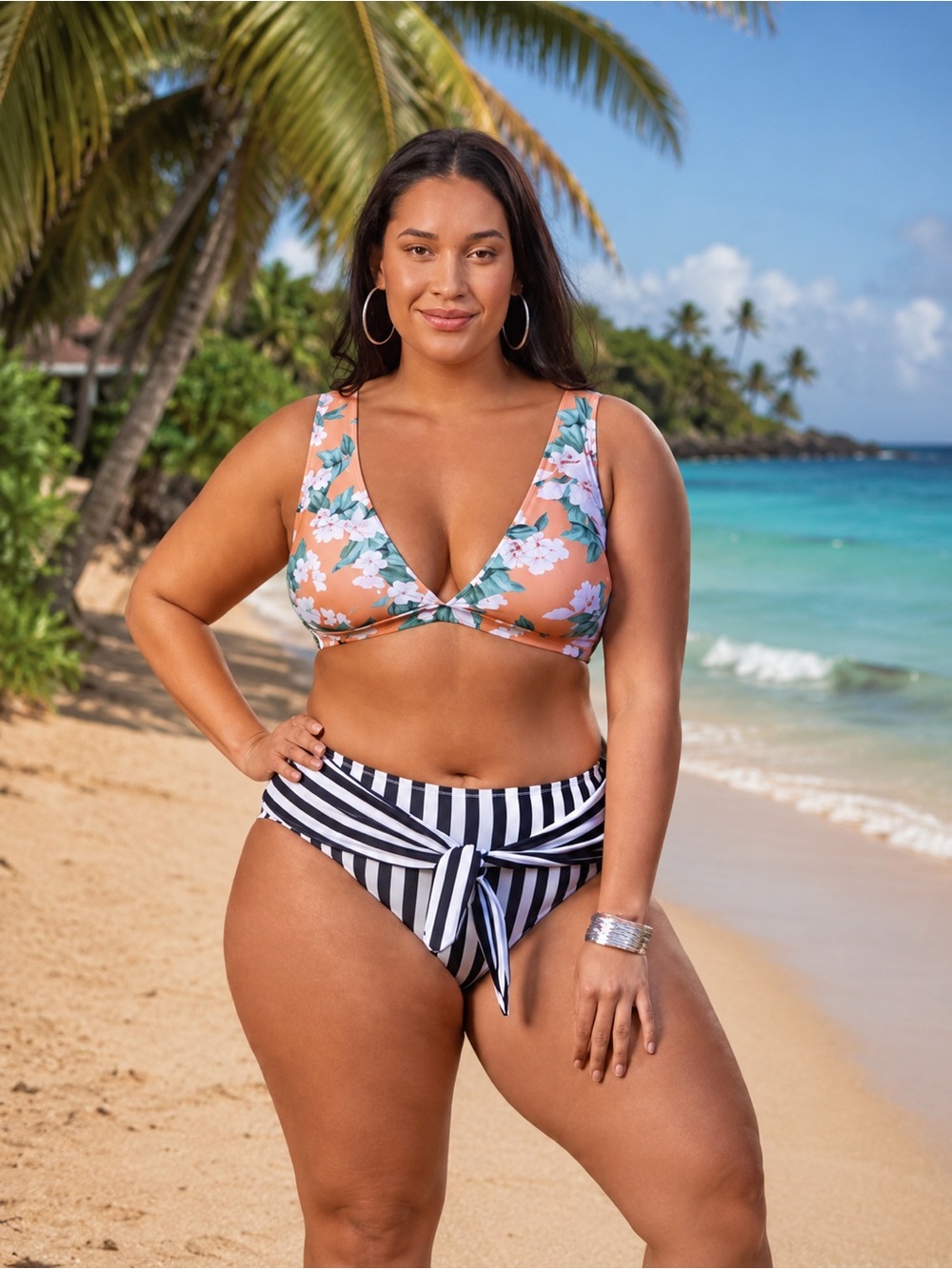 NWT Cupshe Floral and Striped Plus Size Bikini